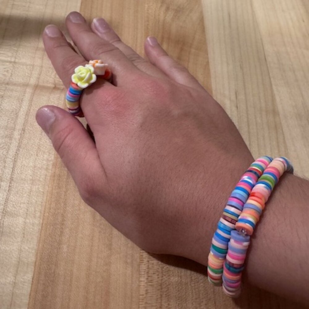 Matching set of two bracelets and one ring - Multicolored